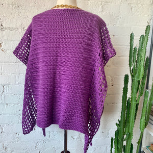 Vintage Purple Hand Crocheted Short Poncho/Cover Up