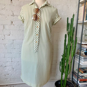 1960s-70s Olive Green Stripe Shirt Dress