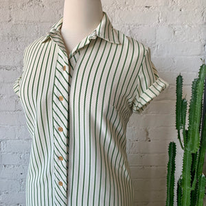1960s-70s Olive Green Stripe Shirt Dress