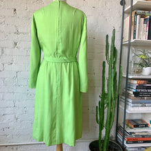 Load image into Gallery viewer, 1960s Bright Chartreuse Green Long Sleeve Linen Dress
