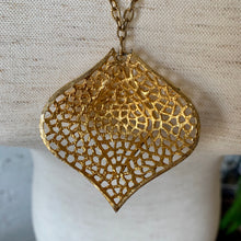 Load image into Gallery viewer, 1970&#39;s Large Gold Filigree Cat Eye Pendant Necklace
