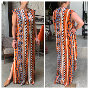 1960s-1970s Tribal Pattern Maxi Dress/Duster/Loungewear