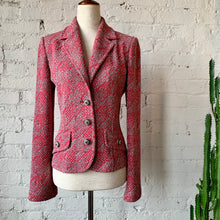 Load image into Gallery viewer, 1980s-90s St. John Collection Pink Black &amp; White Jacquard Bouclé Houndstooth Blazer Jacket
