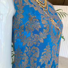 Load image into Gallery viewer, 1960s Handmade French Blue &amp; Matte Gold Damask Brocade Maxi Dress
