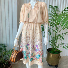 Load image into Gallery viewer, 1970s Pastel Peach &amp; Spring Floral Midi Dress
