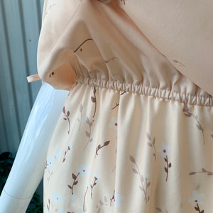 1970s Pastel Peach & Spring Floral Midi Dress
