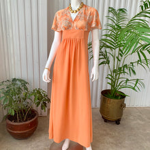 Load image into Gallery viewer, 1970s Peachy Perfection Maxi Dress With Floral Bodice
