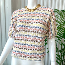 Load image into Gallery viewer, Vintage Bonnie and Bill Pastel Striped 3D Woven Elastic Knit Blouse
