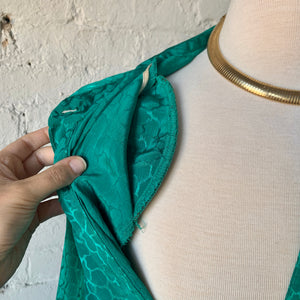 1980s Emerald Long Sleeve Dress With Illusion Animal Print