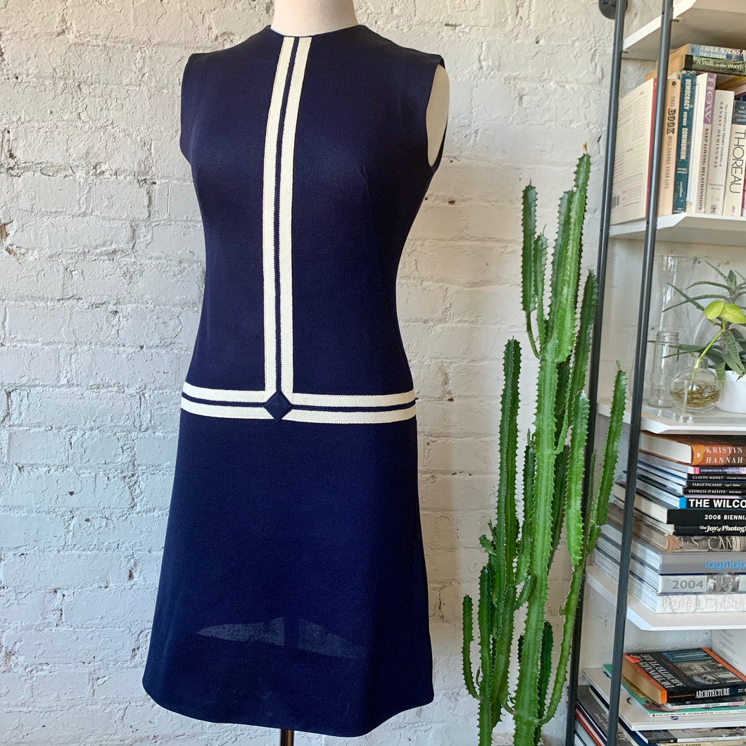 1960s Jonathan Logan Navy Blue Drop Waist Mod Tennis Dress