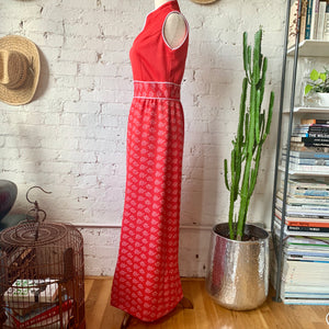 1970s Mandarin Red Maxi Dress