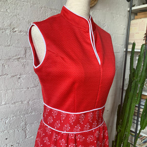 1970s Mandarin Red Maxi Dress